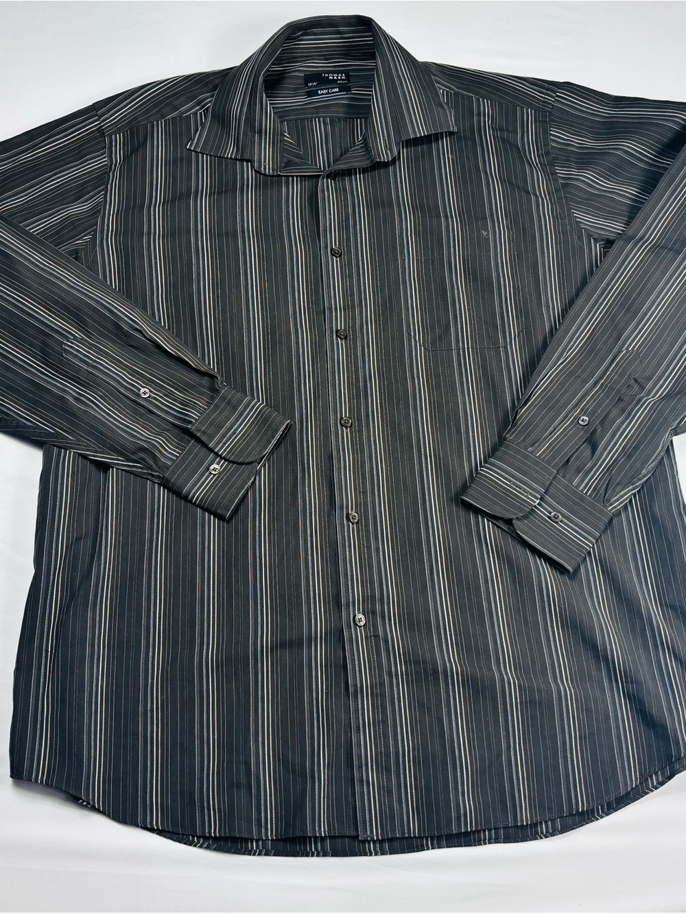 Thomas Nash Black Striped Long-Sleeve Dress Shirt